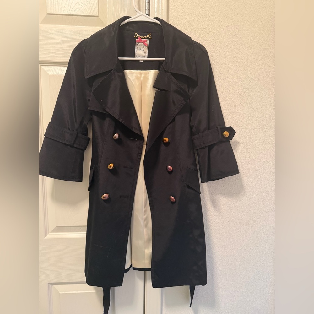 Yoana Baraschi Black Trench Coat with Colorful Buttons Small like new Size 2